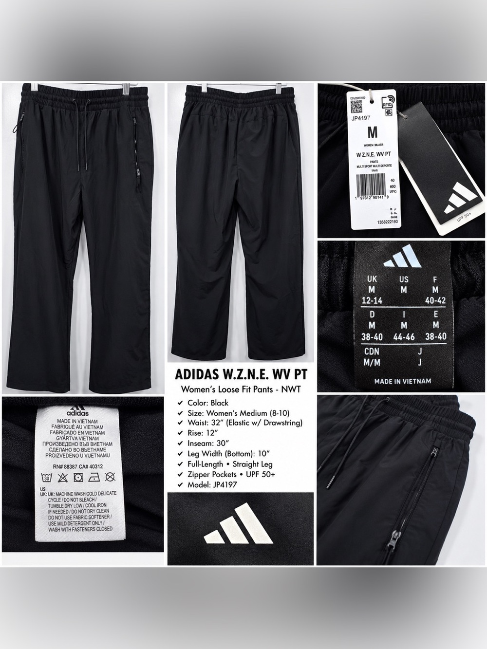 Adidas Z.N.E. WV PT Black Loose Fit Pants NWT Women’s Medium